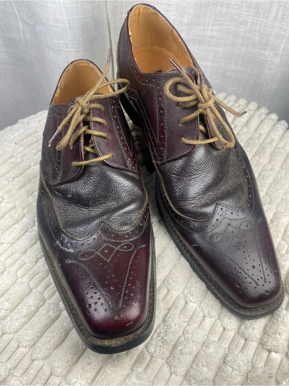 Giorgio Venturi Men’s Burgundy Leather Wingtip Oxfords Size 7.5 Square Toe Dress